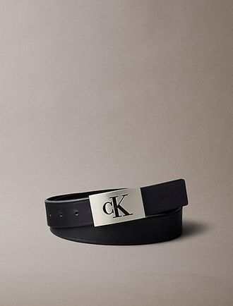 Calvin Klein Full-Grain Leather Logo Buckle Belt