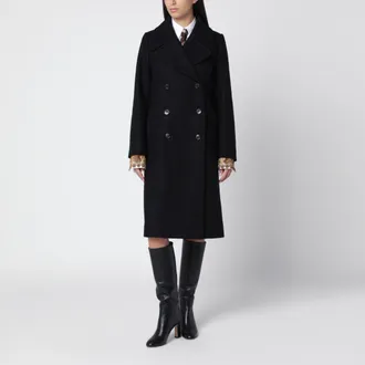Dries Van Noten Cappotto doppiopetto nero in misto lana