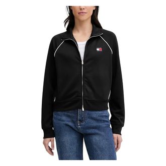 Tommy Jeans Training Jackets, female, Black, Size: XS Interlock Knit Track Jacket