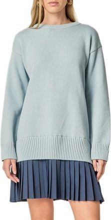 English Factory Mixed Media Long Sleeve Pleated Minidress in Powder Blue/Navy at Nordstrom, Size X-Small