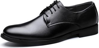 Generic Formal Oxford Shoes for Men Lace Up Derby Shoes Round Toe PU Leather Anti-Slip Low Top Rubber Sole Non Slip Block Heel Wedding(7.5 UK) Black