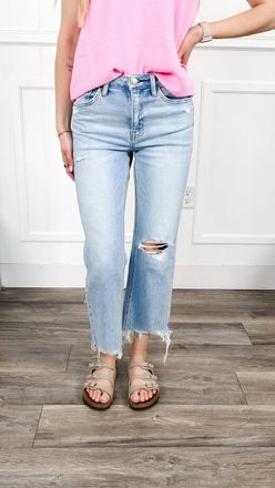 Flying Monkey Ezra Crop Slim Wide Jeans In Light Denim