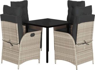 vidaXL Vidaxl - Set Comedor De Jard&iacute;n 5 Pzas Cojines Rat&aacute;n Sint&eacute;tico Gris Claro