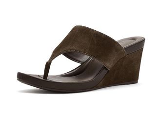 Lucky Brand Libbie Wedge Thong Sandals Womens Wedge Shoes Chocolate : 7.5 M, Leather/Suede