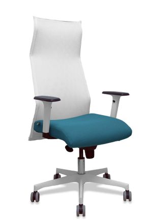 Piqueras y Crespo Sill&oacute;n Albacete Malla Blanco Bali Verde Petr&oacute;leo Brazos Blancos Base Blanca Ruedas Parqu&eacute; 65mm