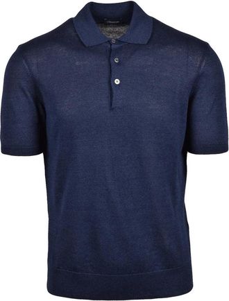 Drumohr Linen Cotton Knit Polo Shirt - Blue
