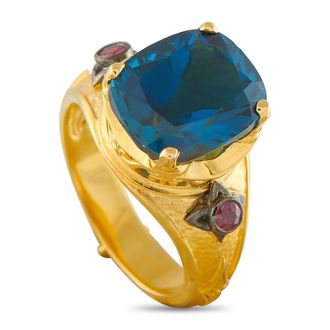 Konstantino 18K Yellow Gold London Blue Topaz and Ruby Ring KS03-050426