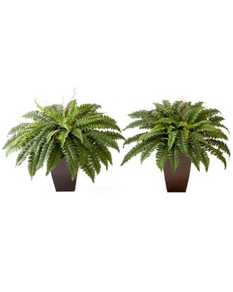 Nearly Natural Set Of Two 23In Artificial Boston Fern Plants With Square Metal Planter Diy Kit