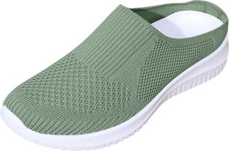 Generic Womens Casual Shoes Breathable Mesh Walking Shoe Solid Color Lightweight Low Wedge Heel Stylish Comfortable Slip On Shoes Outdoor Sports Green