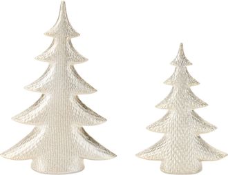 Melrose International Porcelain Shimmer Pine Tree (Set of 2) - Gold