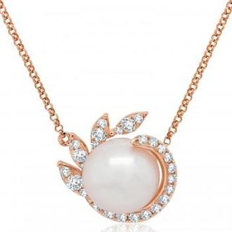 Allurez Diamond & Cultured Pearl Pendant Necklace 14K Rose Gold (0.25ct)