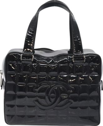 Chanel Chocolate Bar Cc Bowler Bag Quilted Patent Black Patent_Leather Bag (Pre-Owned)