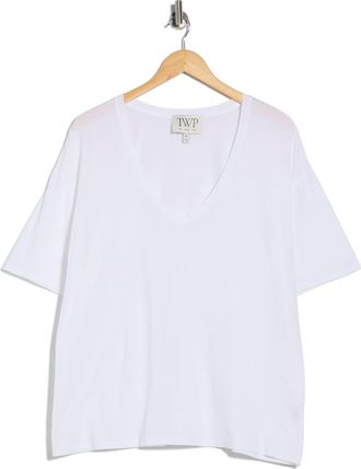 TWP Deep V-Neck Cotton Blend T-Shirt in White at Nordstrom Rack, Size Xx-Small