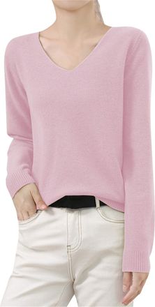 Generic Cashmere Jumpers Ladies Womens Winter Knitted Sweaters Low Neck V Neck Warm Base Jumpers Long Sleeved Solid Color Sweater Christmas Ski Sweaters for W