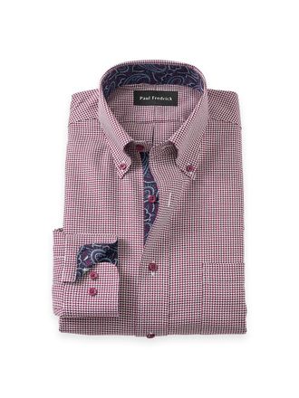 Paul Fredrick Non-iron Cotton Houndstooth Dress Shirt With Contrast Trim