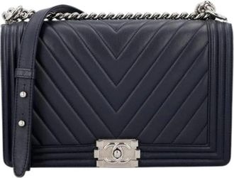 Chanel Pre-owned Boy Bag - Dames - Vintage Schoudertas - Blauw - ONE Size - Leer - Vintage