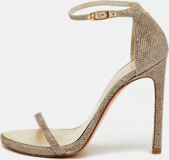 Stuart Weitzman Gold Metallic Lurex Fabric Nudist Ankle Strap Sandals