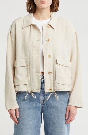 Caslon Linen Blend Utility Shirt Jacket in Flax at Nordstrom Rack, Size X-Large