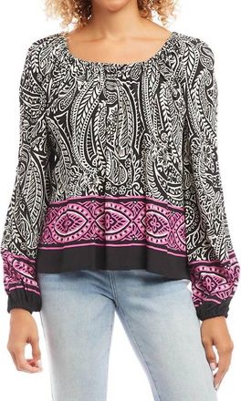 Karen Kane Perle Border Print Top In Pink, Black And White