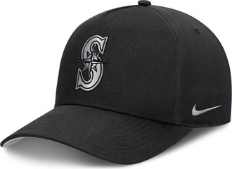 Nike Seattle Mariners Rise Nike Mens Dri-FIT MLB A-Frame Trucker Adjustable Hat in Black | NB1E0FBPMVR-HWD