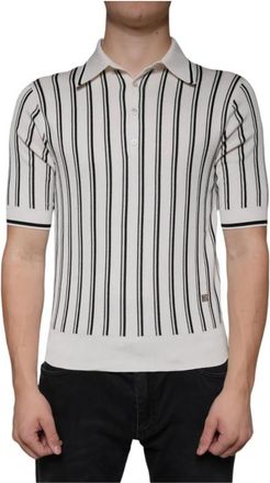 Dolce & Gabbana Gebreide Poloshirt met Strepen - Heren - Ronde hals truien - Wit - XS - Truien & Vesten