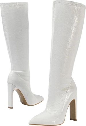 Generic Women Knee High Boots Square Heel Pointed Toe Side Zipper Winter Party Office Casual Boot