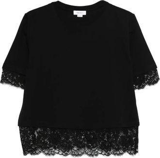 Alexander McQueen T-shirt con bordo in pizzo - Nero