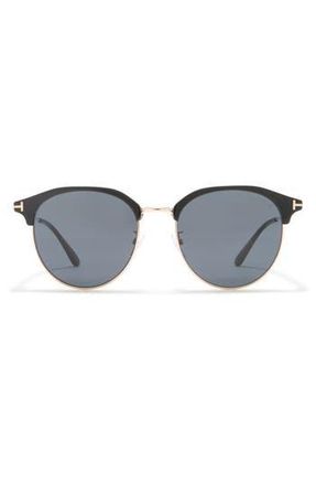 Tom Ford 55mm Round Sunglasses in Shiny Black /Smoke at Nordstrom Rack