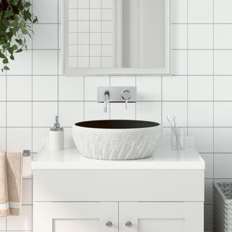 Berkfield Home Countertop Basin Black & Grey Round OE&para;41x14 cm Ceramic | Size: 41x14 cm