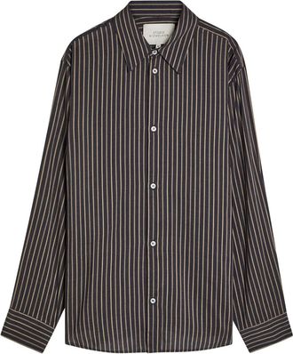 STUDIO NICHOLSON View Striped Lyocell and Silk-blend Shirt - Indigo - XS