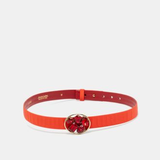 Oscar De La Renta Oscar De La Renta Orange Satin Crystal Embellished Round Waist Belt