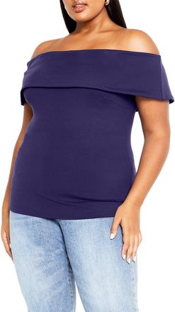 City Chic Marla Off the Shoulder Top in Navy at Nordstrom, Size Xxl