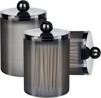 No Brand Zorplex Juego De 3 Cajas De Almacenamiento De Acr&iacute;lico Con Tapas De Bamb&uacute; Para Hisopos De Algod&oacute;n, Organizador De Ba&ntilde;o Para Discos De Algod&oacute;n, Hisopos
