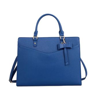 Generic Compatible For Women 15.6 Inch Leather Tote Work Business Office Briefcase Large Lightweight Handbag Shoulder(Bule)