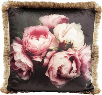 Kare Design Coj&iacute;n negro, estampado de peon&iacute;a rosa 45x45