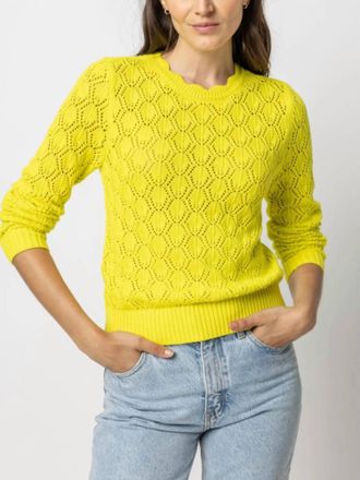 Lilla P Pointelle Stitch Crewneck Sweater In Lemon Lime
