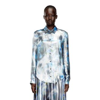 Diesel Metallic shirt with blurred roses print - Shirts - Woman - Blue