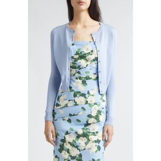 Carolina Herrera Silk & Cotton Crop Cardigan in Cloudy Blue at Nordstrom, Size X-Small