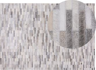 Beliani Alfombra De Cuero Gris 160 X 230 Cm Patchwork Piel De Vacuno Rectangular Moderno Ahilli