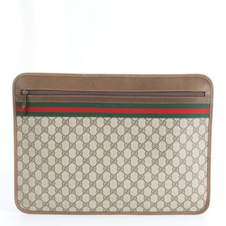 Gucci Brown Gg Supreme Leather Coated Canvas Pouch (Pre-Owned)