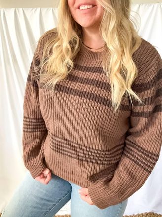 Le Lis Blanc Deux Charley Striped Knit Sweater In Brown