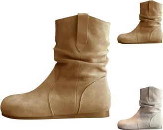 Generic Womens Ankle Boots, Faux Suede Leather Half Boots, Lightweight Elegant Slouch Flat Western Cowboy Boot, Autumn Low Boot Slip On Shoes, Stylish Classic