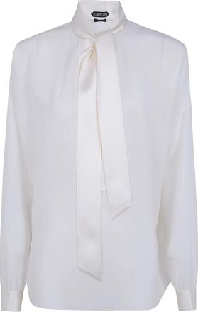 Tom Ford Zijden Cr&ecirc;pe de Chine Lavalli&egrave;re Tuniektop - Dames - Blouses - Wit - XS - Overhemden
