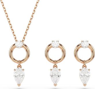 Swarovski Mesmera Drop Earrings & Pendant Necklace Set in Rose Gold/White at Nordstrom