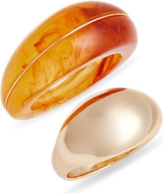 Open Edit Set of 2 Statement Rings in Amber- Gold at Nordstrom, Size Medium