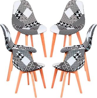 Regalos Miguel Regalos Miguel - Packs Sillas Comedor - Pack 6 Sillas Synk Patchwork - Patchwork Blanco Y Negro