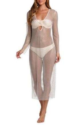 L'agence Sara Shine Long Sleeve Sheer Mesh Cover-Up Dress in Champagne at Nordstrom Rack, Size Medium