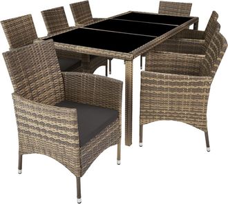 TecTake Conjunto de rat&aacute;n para 8 personas, sillas y mesa, natural/gris oscuro