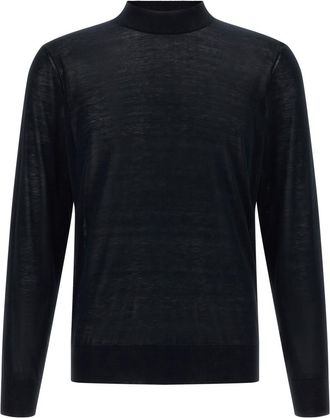 Brunello Cucinelli Blue Solid Mock Collar Sweater