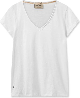 Mos Mosh Witte V-hals Basic Tee Top - Dames - T-shirts - Wit - M - Katoen - Tops